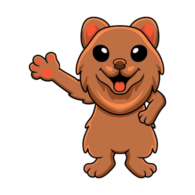 Cute little pomeranian dog cartoon waving hand