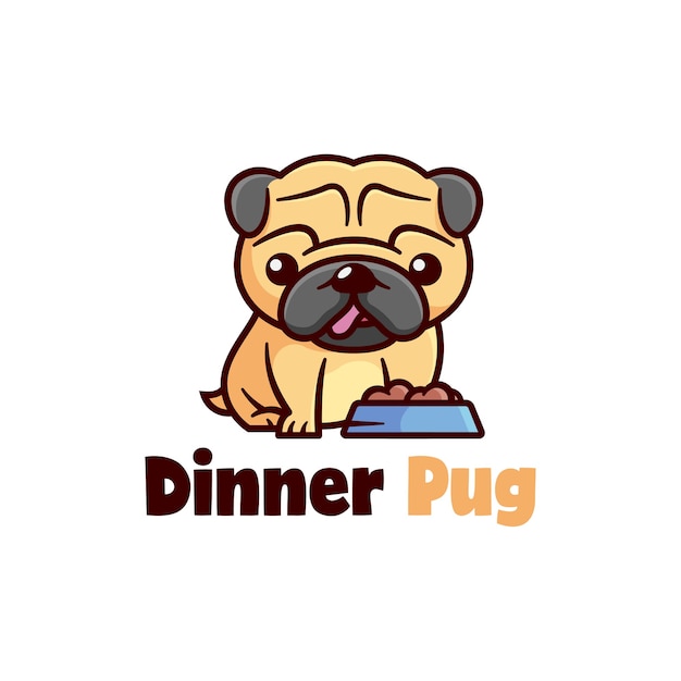 CUTE LITTLE PUG PUPPY READY FOR EATING HIS DOG FOOD