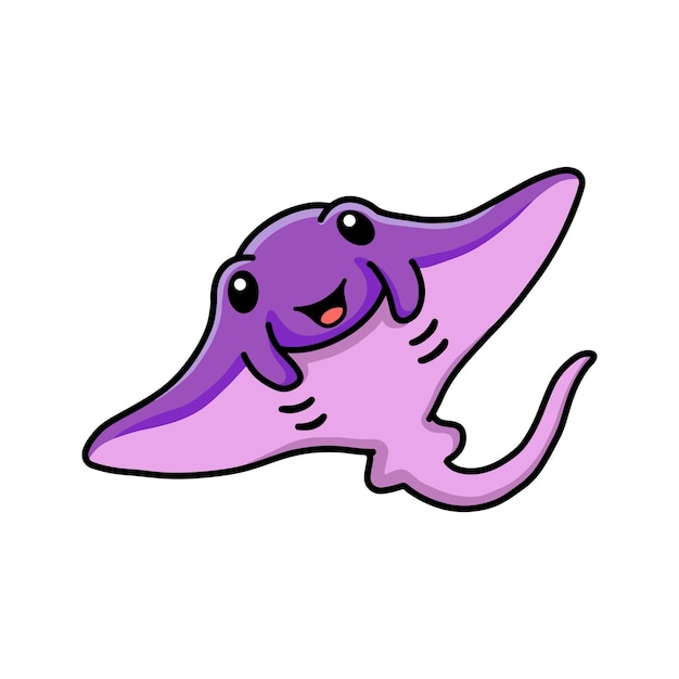 Cute little purple stingray cartoon swimming