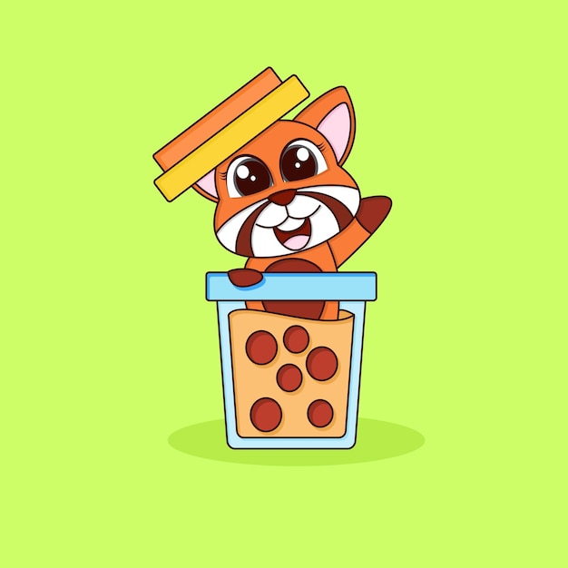 Cute little red panda animal nature icon concept isolated