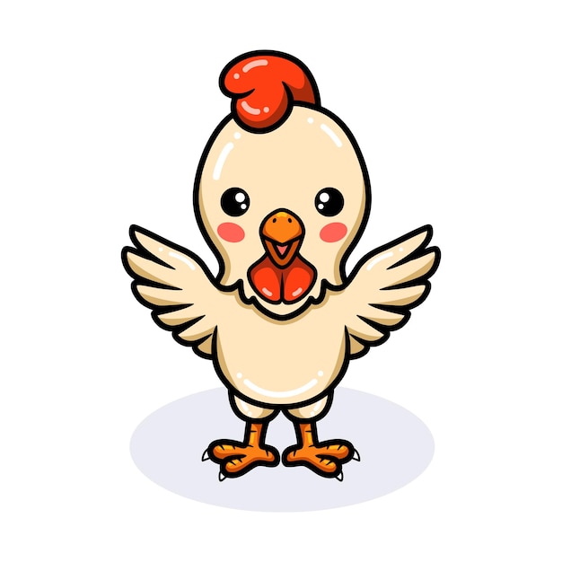 Cute little rooster cartoon raising hands