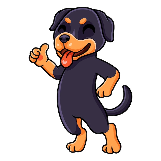 Cute little rottweiler dog cartoon giving thumb up