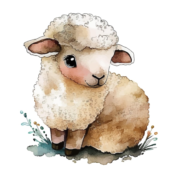 Cute little sheep, children's illustration painted in watercolor style