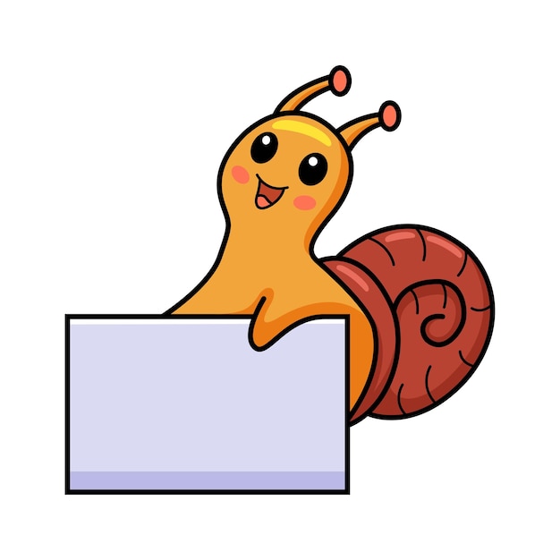 Cute little snail cartoon with blank sign