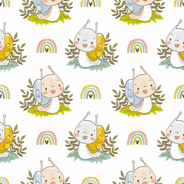 Cute little snail seamless pattern for kids