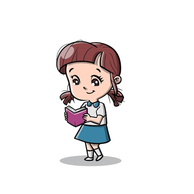 Cute Little Student Girl Cartoon