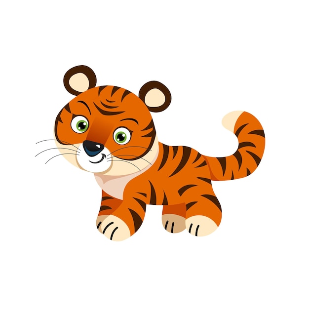 Cute little tiger. Chinese 2022 year symbol. Year of tiger. Cartoon mascot. Smiling adorable character. Vector illustration isolated on white background.