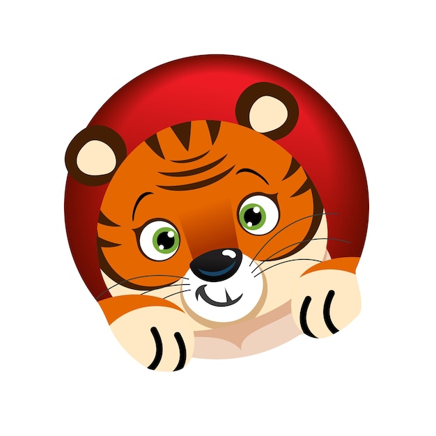 Cute little tiger. Chinese 2022 year symbol. Year of tiger. Cartoon mascot. Smiling adorable character. Vector illustration isolated on white background.