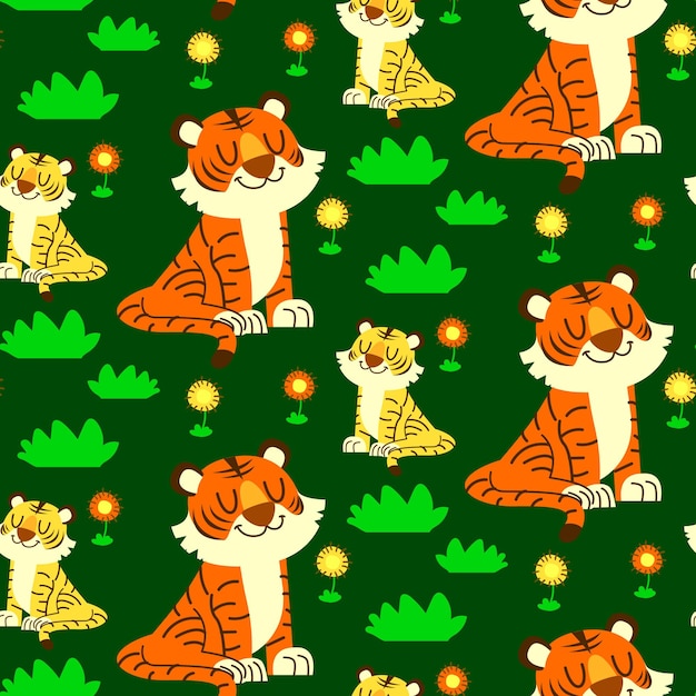 Cute little tiger seamless pattern cartoon vector illustration