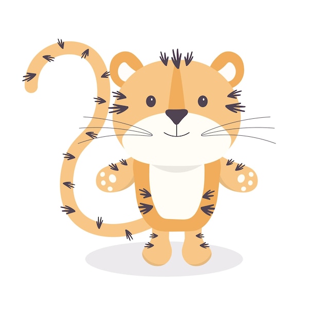 Cute little tiger on white background Cartoon style