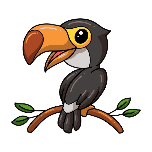 Vector cute little toucan bird cartoon on tree branch