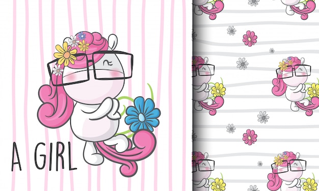 Cute little unicorn seamless pattern illustration childish