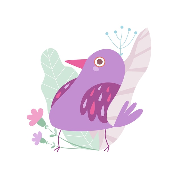 Cute Little Violet Bird Symbol of Spring Vector Illustration on White Background