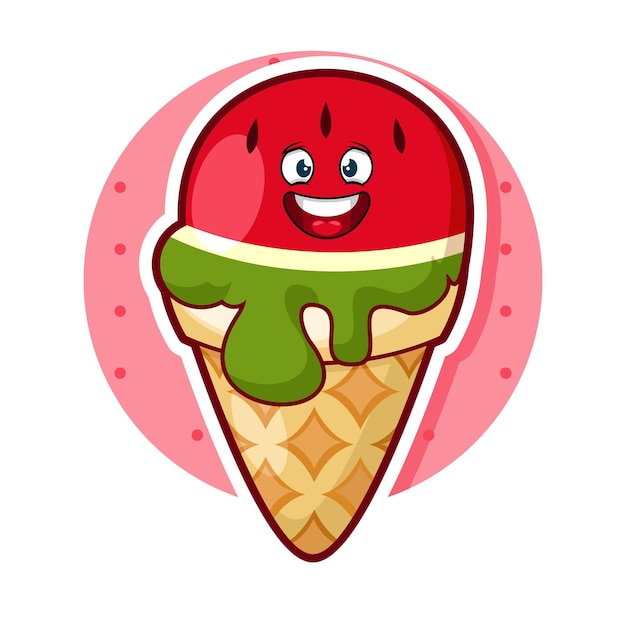 cute and little watermelon ice cream character with happy face