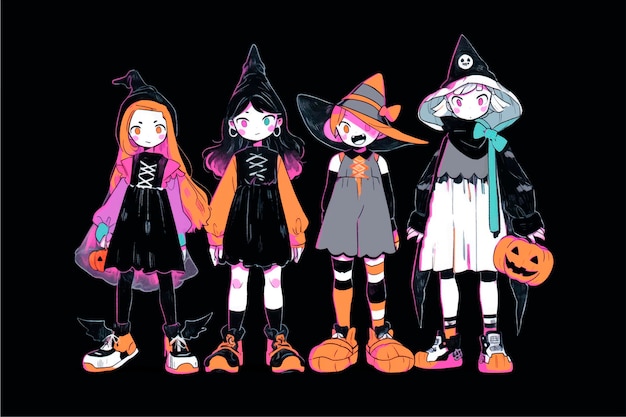 Cute little witch girls in halloween costume