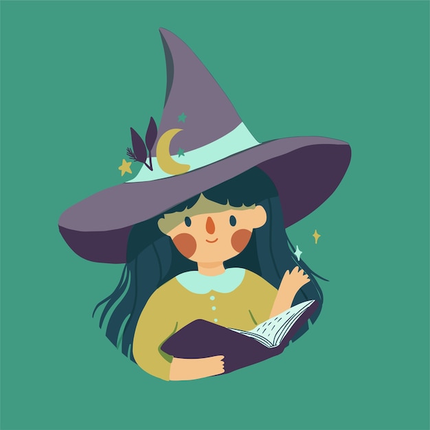 Cute little witch in magic hat