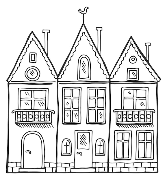 Cute living apartment houses doodle Street buildings sketch