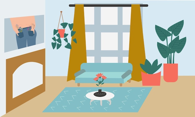 Cute living room in cartoon style. Vector illustration.