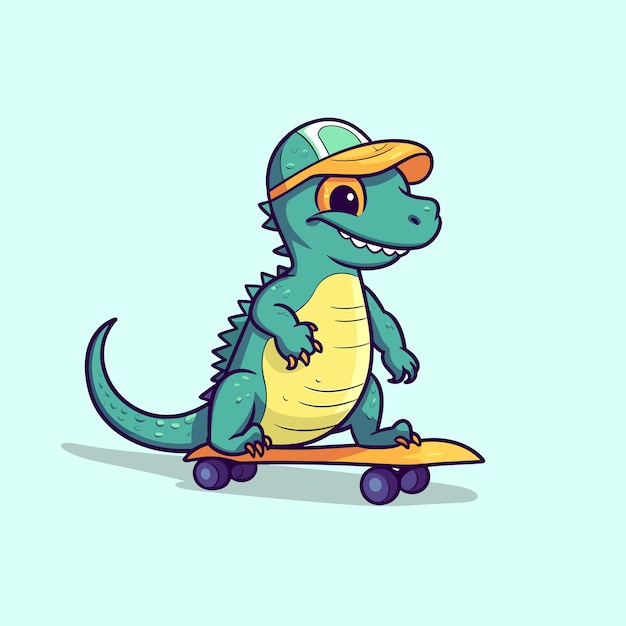 cute lizard riding skateboard summer sport vector illustration