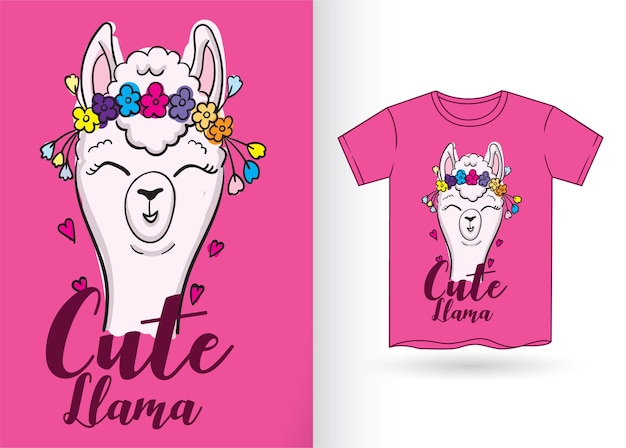 Cute llama hand drawn for t shirt