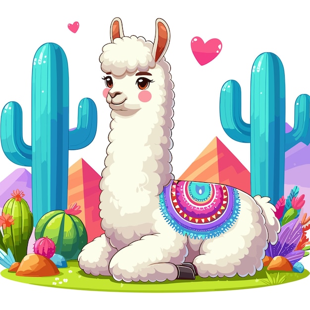 Vector cute llama vector cartoon illustration