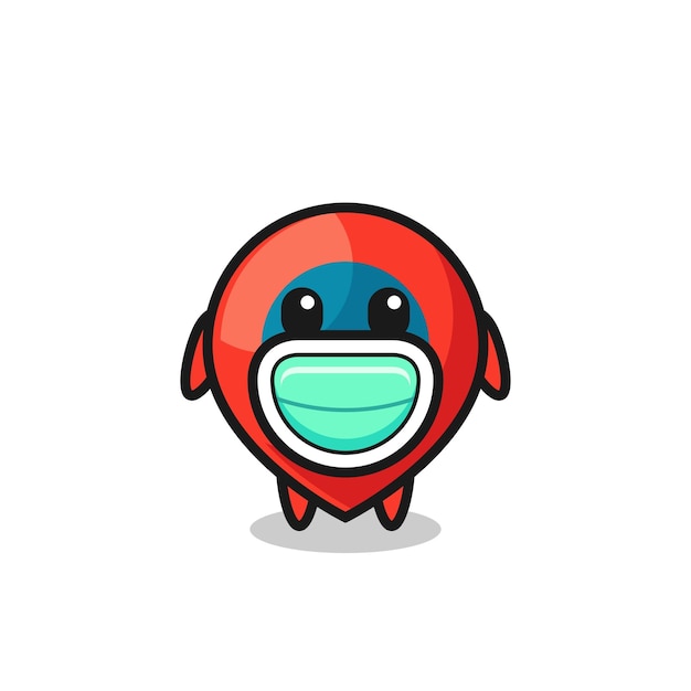 Cute location symbol cartoon wearing a mask