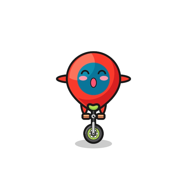 The cute location symbol character is riding a circus bike