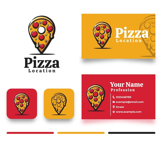 Cute logo and business card pizza location illustration