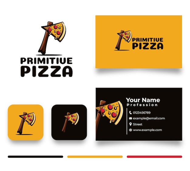 Cute logo and business card primitive pizza illustration