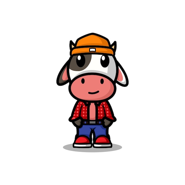 Cute Logo Cow Mascot Character Vector Illustration