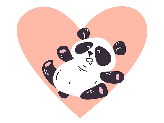 Cute love panda bear animal baby character doodle line art style concept Vector graphic design