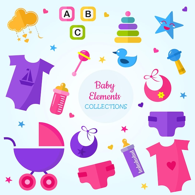 Cute And Lovely Baby Elements Collection Vector Design