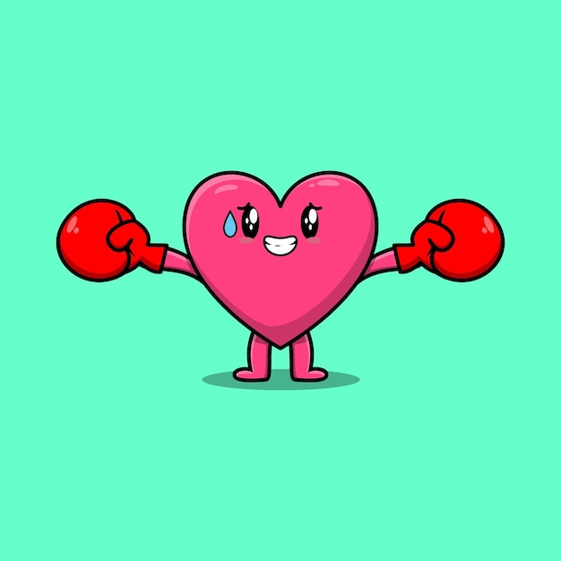 Cute Lovely heart cartoon playing sport boxing