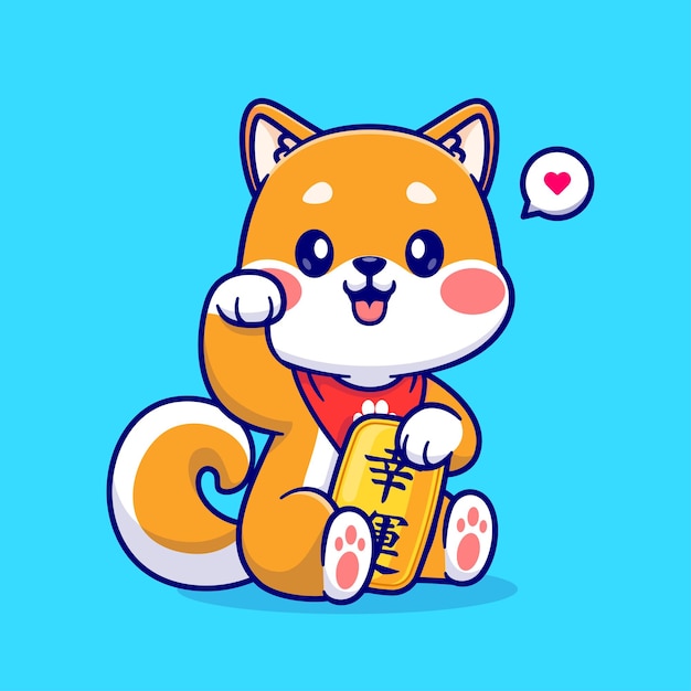 Cute Lucky Shiba Inu Holding Gold Coin Cartoon Vector Icon Illustration Animal Business Icon