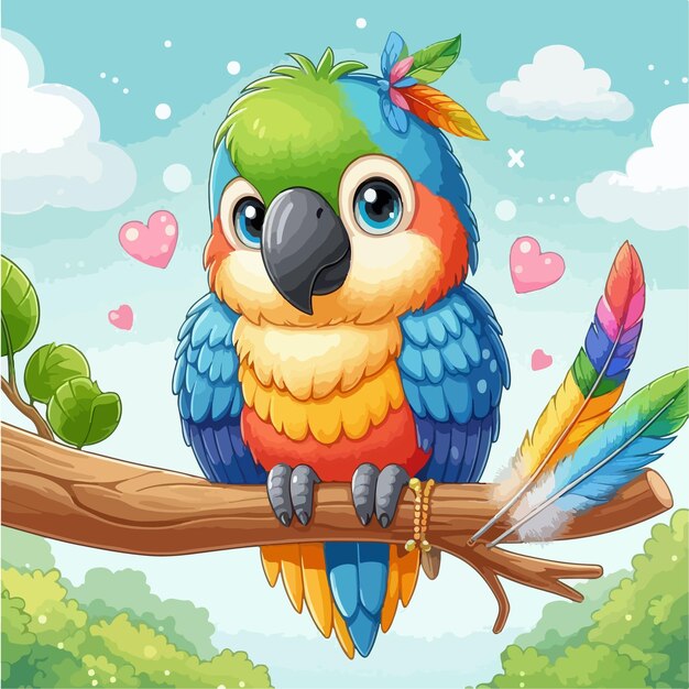 Vector cute macaw cartoon sitting on branch vector design