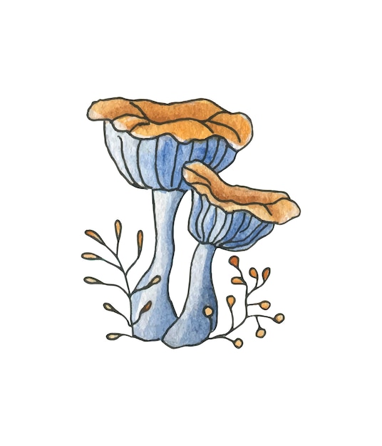 Cute magic mushrooms watercolor illustration.