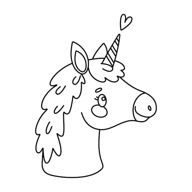 Cute magical unicorn hand drawn doodle line art coloring book magical pony