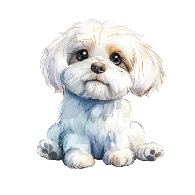 cute maltese vector illustration in watercolour style