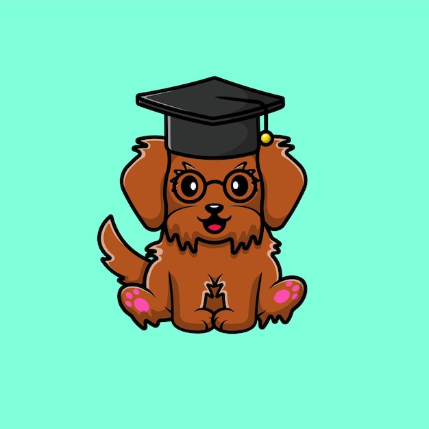 Cute Maltipoo Dog Sitting With Graduation Hat Cartoon Vector Icon Illustration