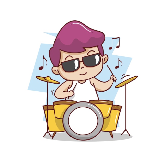 The cute man playing drum illustration