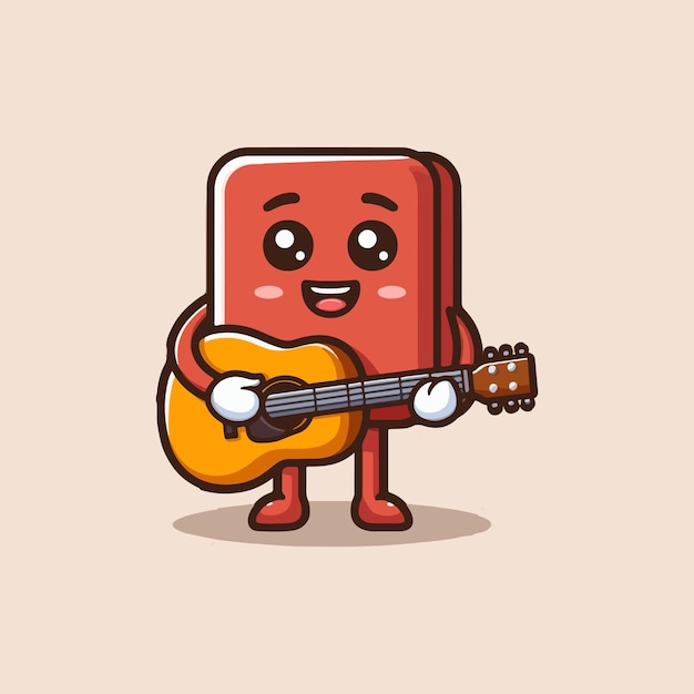 Vector cute man playing guitar cartoon vector icon illustration