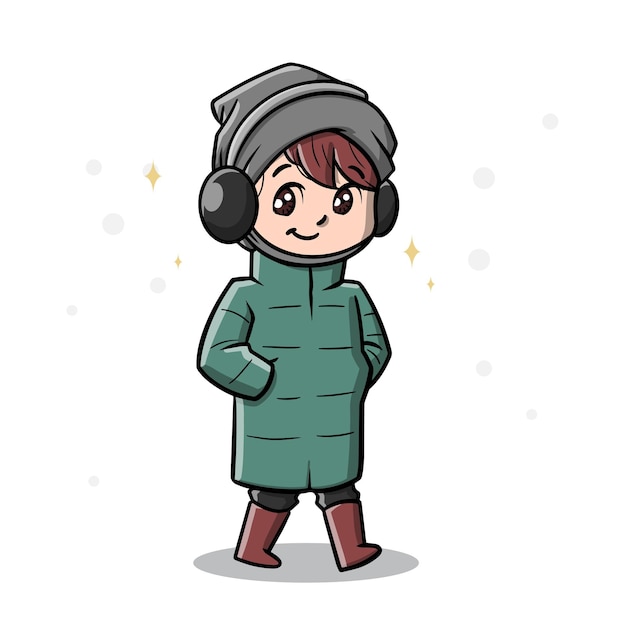 Cute Man in Winter Season Cartoon