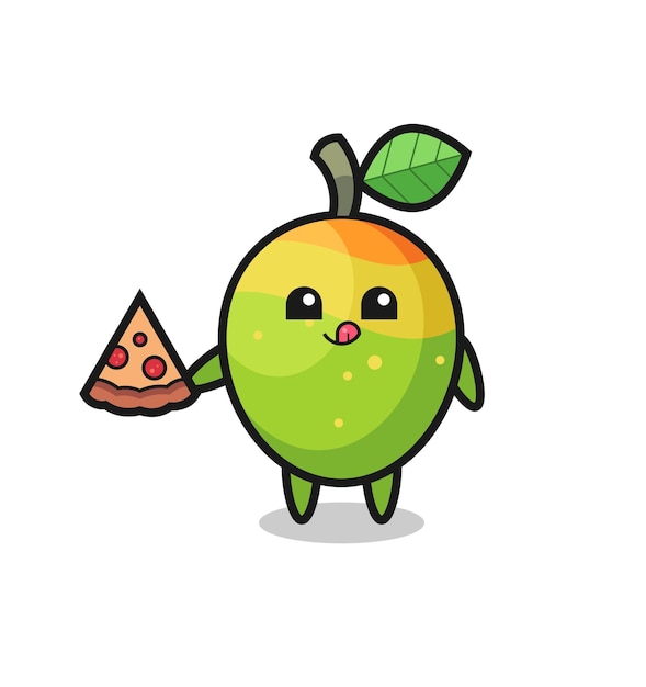 Cute mango cartoon eating pizza cute style design for t shirt sticker logo element