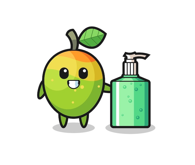 Cute mango cartoon with hand sanitizer