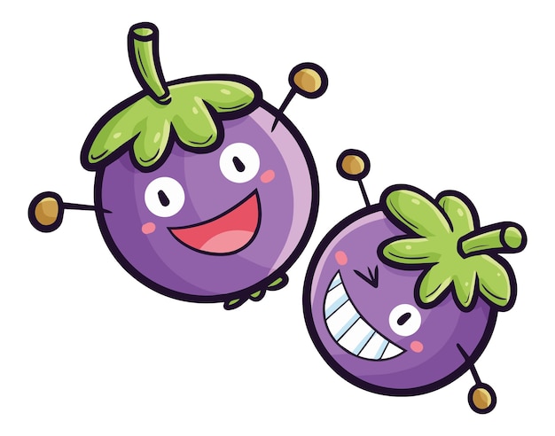 Cute mangosteen cartoon characters laughing and smiling