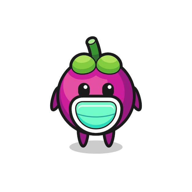 Cute mangosteen cartoon wearing a mask , cute style design for t shirt, sticker, logo element