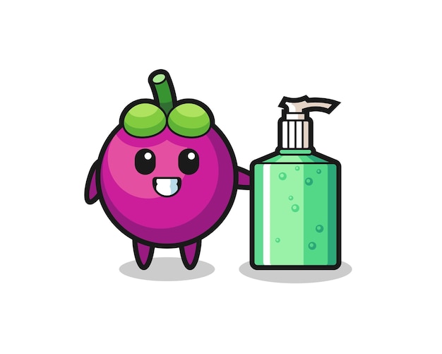 Cute mangosteen cartoon with hand sanitizer , cute style design for t shirt, sticker, logo element