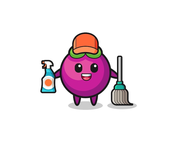 Cute mangosteen character as cleaning services mascot