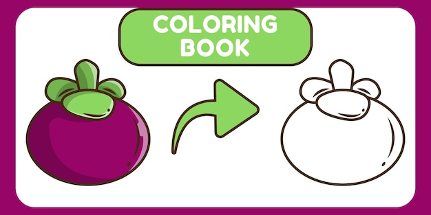 Cute mangosteen hand drawn cartoon doodle coloring book for kids