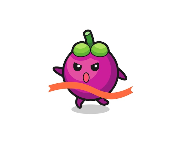 Cute mangosteen illustration is reaching the finish , cute style design for t shirt, sticker, logo element